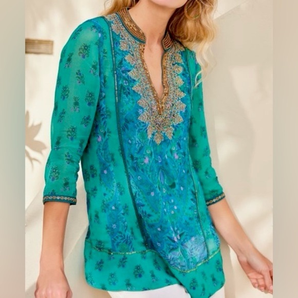Soft Surroundings Beaded Floral Brontë Semi Sheer Tunic - Picture 1 of 12